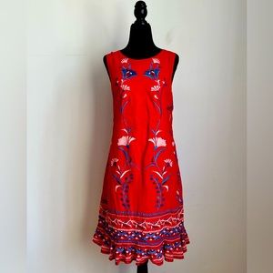 Anthropologie embroidered dress with ruffle detail